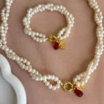Nar Charmlı Gümüş İnci Set