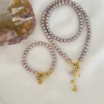 Gümüş Aparatlı Lila İnci Set