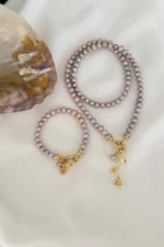 Gümüş Aparatlı Lila İnci Set